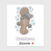 Cute platypus baby zwemmen, illustratie cartoon sticker (Vel)
