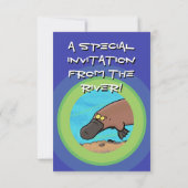 Cute platypus cartoon 5 jaar verjaardagsuitnodigin kaart (Achterkant)