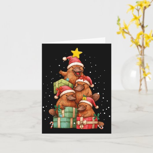 Cute Platypus Le Christmas Tree Xmas Hat  Kaart (Gele Bloem)