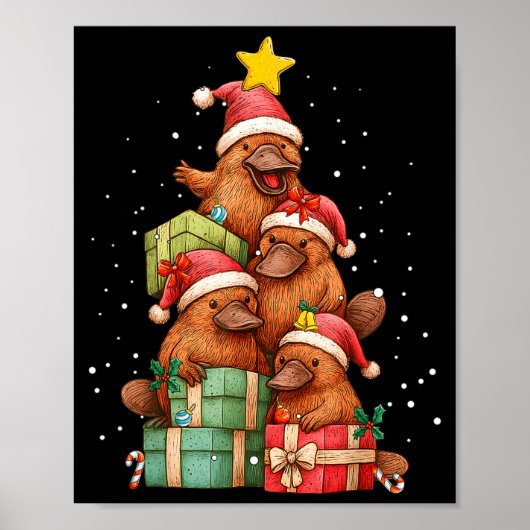 Cute Platypus Le Christmas Tree Xmas Hat  Poster (Voorkant)