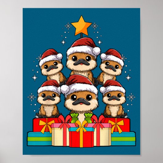 Cute Platypus Le Christmas Tree Xmas Hat  Poster (Voorkant)
