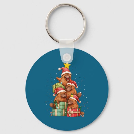 Cute Platypus Le Christmas Tree Xmas Hat Sleutelhanger (Voorkant)