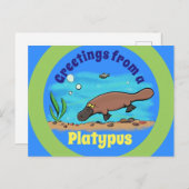 Cute platypus onderwater cartoon briefkaart (Voorkant / Achterkant)