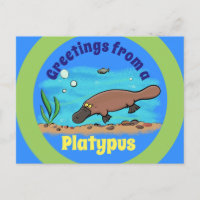 Cute platypus onderwater cartoon briefkaart