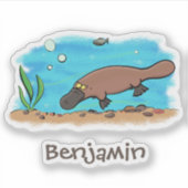 Cute platypus swimming cartoon illustratie sticker (Voorkant)