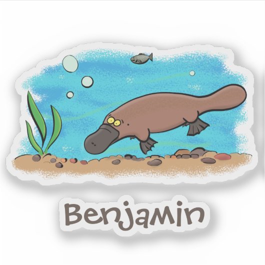 Cute platypus swimming cartoon illustratie sticker (Voorkant)