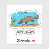 Cute platypus swimming cartoon illustratie sticker (Vel)