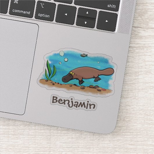 Cute platypus swimming cartoon illustratie sticker (Detail)