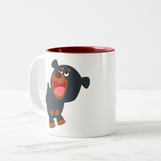 Cute Playful Cartoon Baby Rottweiler Tweekleurige Koffiemok (Voorkant links)