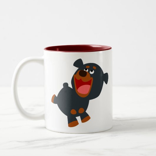 Cute Playful Cartoon Baby Rottweiler Tweekleurige Koffiemok (Links)