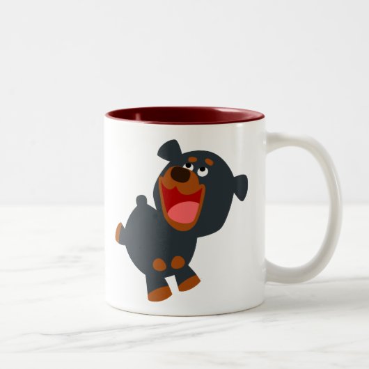 Cute Playful Cartoon Baby Rottweiler Tweekleurige Koffiemok (Rechts)