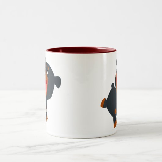 Cute Playful Cartoon Baby Rottweiler Tweekleurige Koffiemok (Center)