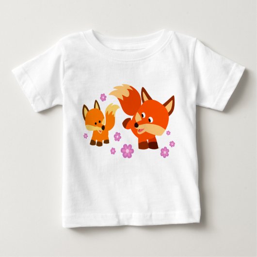 Cute Playful Cartoon Foxes Baby T-Shirt (Voorkant)