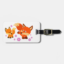 Cute Playful Cartoon Foxes Bagagelabel