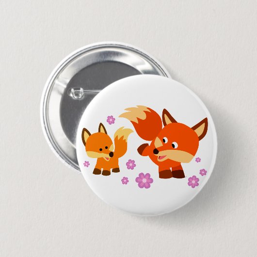 Cute Playful Cartoon Foxes Button Badge (Voorkant /achterkant)
