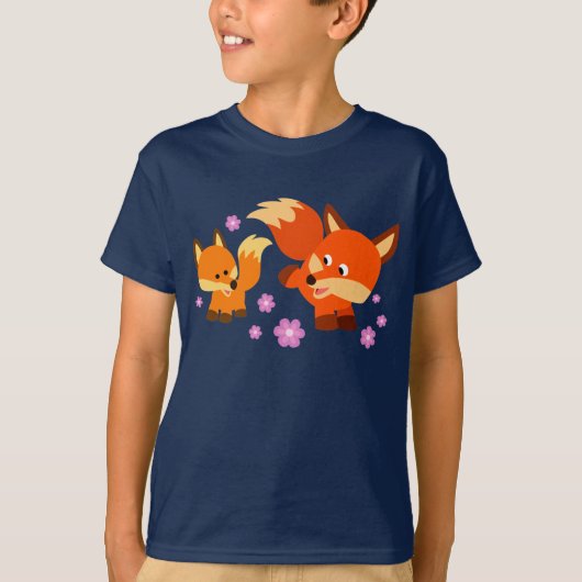 Cute Playful Cartoon Foxes Children T-Shirt (Voorkant)
