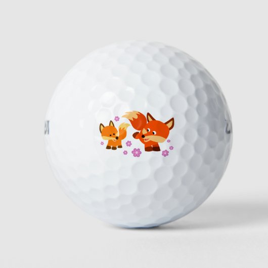Cute Playful Cartoon Foxes Golf Ball Golfballen (Voorkant)