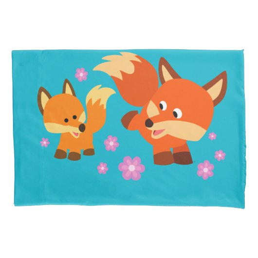 Cute Playful Cartoon Foxes Pillow Hoesje Kussensloop (Voorkant)
