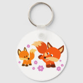 Cute Playful Cartoon Foxes Sleutelhanger (Voorkant)