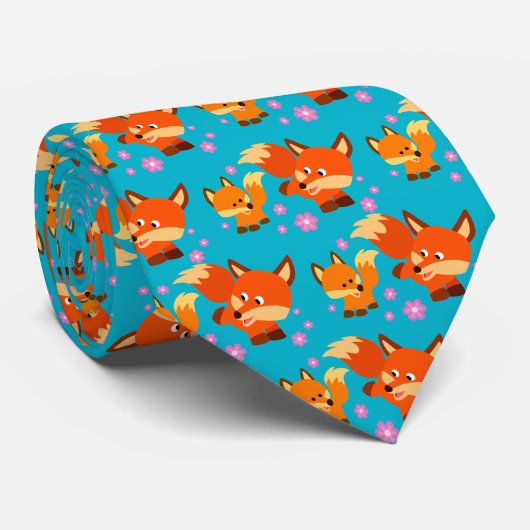 Cute Playful Cartoon Foxes Stropdas (Opgerold)