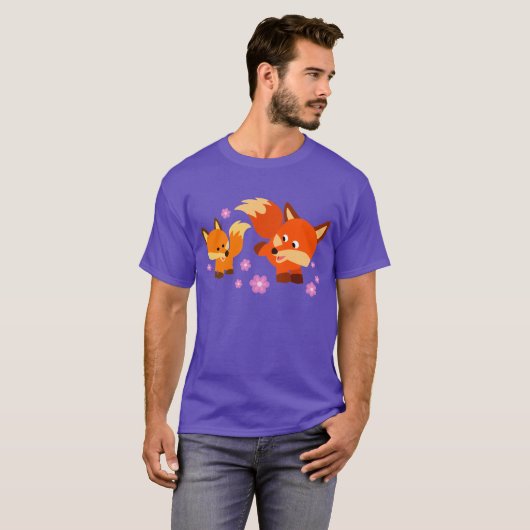 Cute Playful Cartoon Foxes T-Shirt (Voorkant volledig)