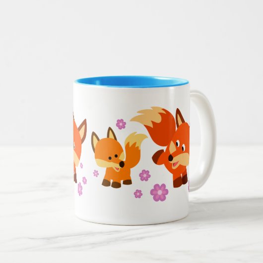 Cute Playful Cartoon Foxes Tweekleurige Koffiemok (Voorkant rechts)