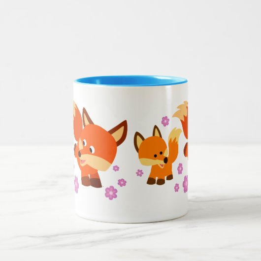Cute Playful Cartoon Foxes Tweekleurige Koffiemok (Center)