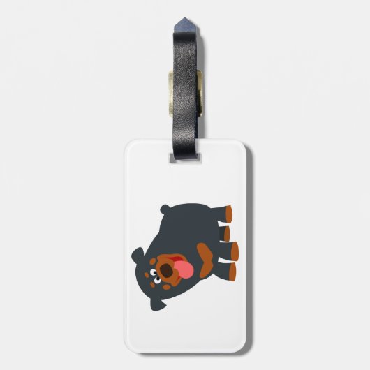 Cute Playful Cartoon Rottweiler Bagagelabel (Achterkant verticaal)
