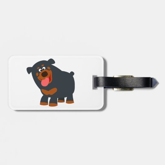 Cute Playful Cartoon Rottweiler Bagagelabel (Achterkant horizontaal)