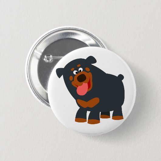 Cute Playful Cartoon Rottweiler Button Badge (Voorkant /achterkant)