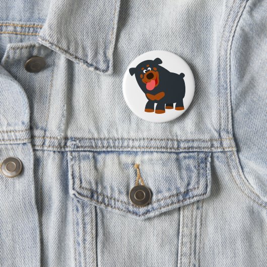 Cute Playful Cartoon Rottweiler Button Badge (In situ)