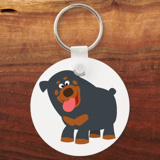 Cute Playful Cartoon Rottweiler Sleutelhanger (Voorkant)
