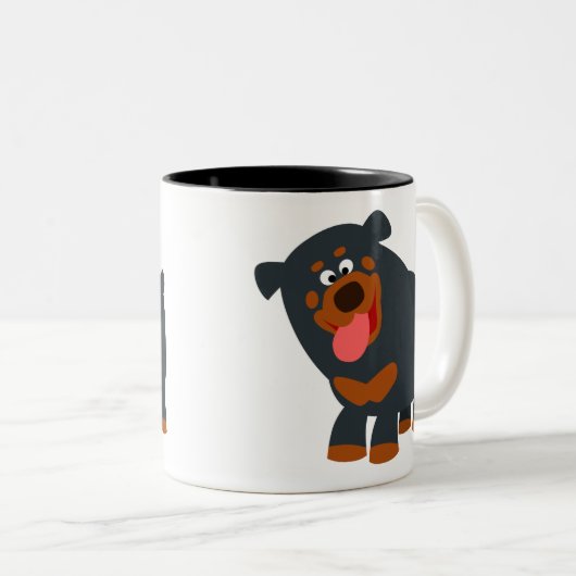 Cute Playful Cartoon Rottweiler Tweekleurige Koffiemok (Voorkant rechts)