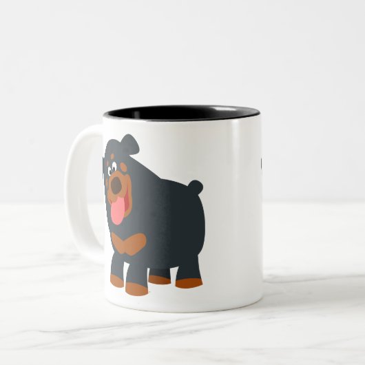 Cute Playful Cartoon Rottweiler Tweekleurige Koffiemok (Voorkant links)