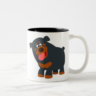 Cute Playful Cartoon Rottweiler Tweekleurige Koffiemok