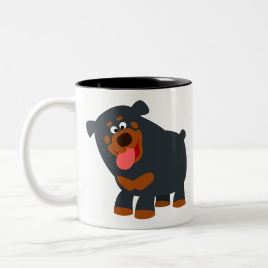 Cute Playful Cartoon Rottweiler Tweekleurige Koffiemok (Links)