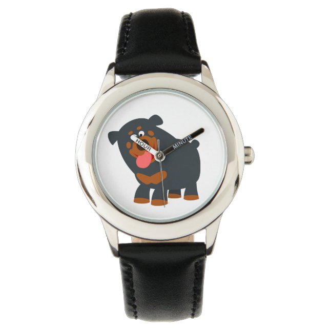 Cute Playful Cartoon Rottweiler Watch Horloge (Voorkant)