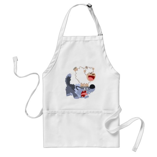 Cute Playful Cartoon Sheep and Wolf Apron Standaard Schort (Voorkant)
