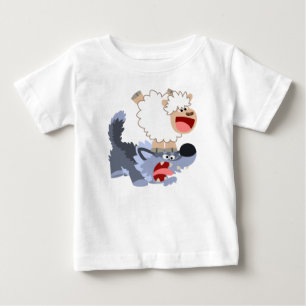 Cute Playful Cartoon Sheep and Wolf Baby T-Shirt