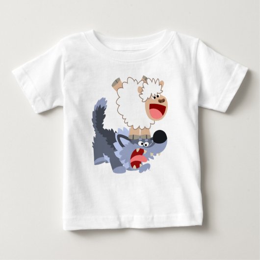 Cute Playful Cartoon Sheep and Wolf Baby T-Shirt (Voorkant)