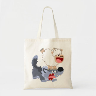 Cute Playful Cartoon Sheep and Wolf Bag Tote Bag