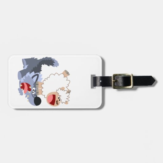 Cute Playful Cartoon Sheep and Wolf Bagagelabel (Voorkant horizontaal)