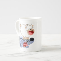 Cute Playful Cartoon Sheep and Wolf Bone China Mok