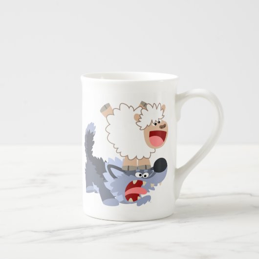 Cute Playful Cartoon Sheep and Wolf Bone China Mok (Rechts)