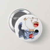 Cute Playful Cartoon Sheep and Wolf Button Badge (Voorkant /achterkant)
