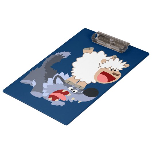 Cute Playful Cartoon Sheep and Wolf Clipboard Klembord (Gekanteld)