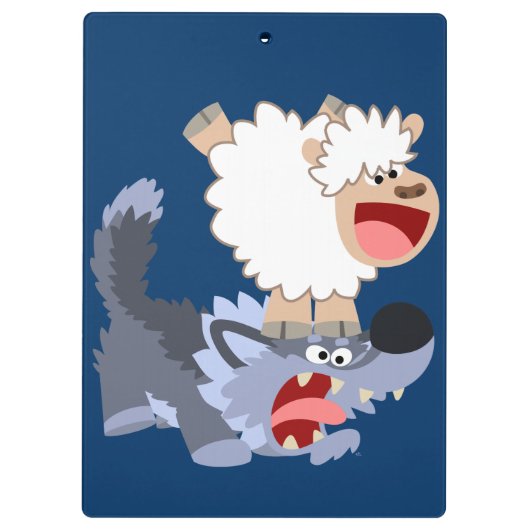 Cute Playful Cartoon Sheep and Wolf Clipboard Klembord (Achterkant)