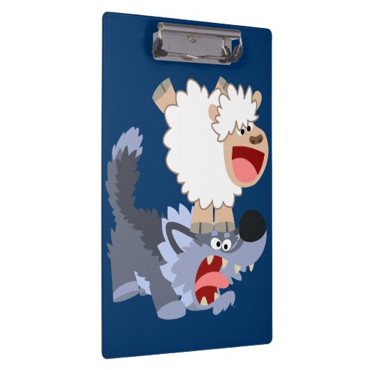 Cute Playful Cartoon Sheep and Wolf Clipboard Klembord (Rechts)
