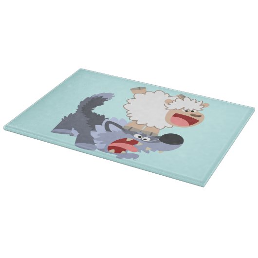 Cute Playful Cartoon Sheep and Wolf Cutting Board Snijplank (Hoek)