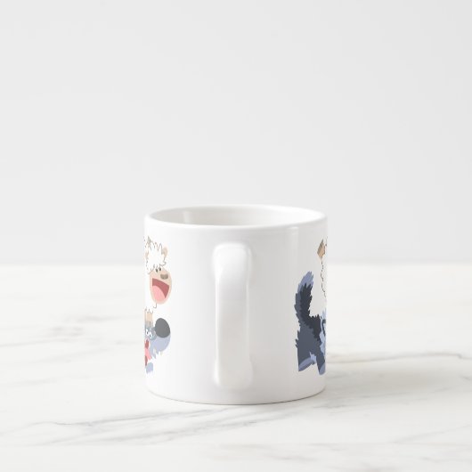 Cute Playful Cartoon Sheep and Wolf Espresso Mok (Achterkant)